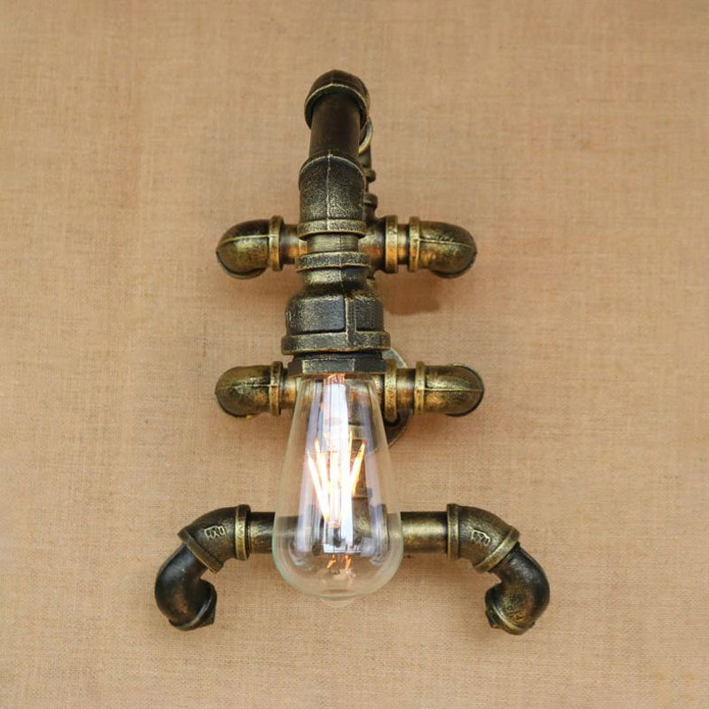 Frendorf | Expose Bulb Badwandverlichting Steampunk IJzer 1 Licht Antiek Messing Wandlamp met Gebogen Pijp