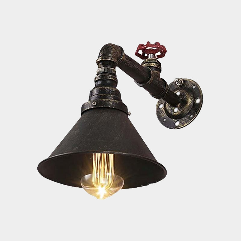Frendorf | Alter Messing 1 Birnen Wandlampe Wandlicht Antik Stil Metall Kegel Schirm Wandbeleuchtung Fixture mit Ventildekoration