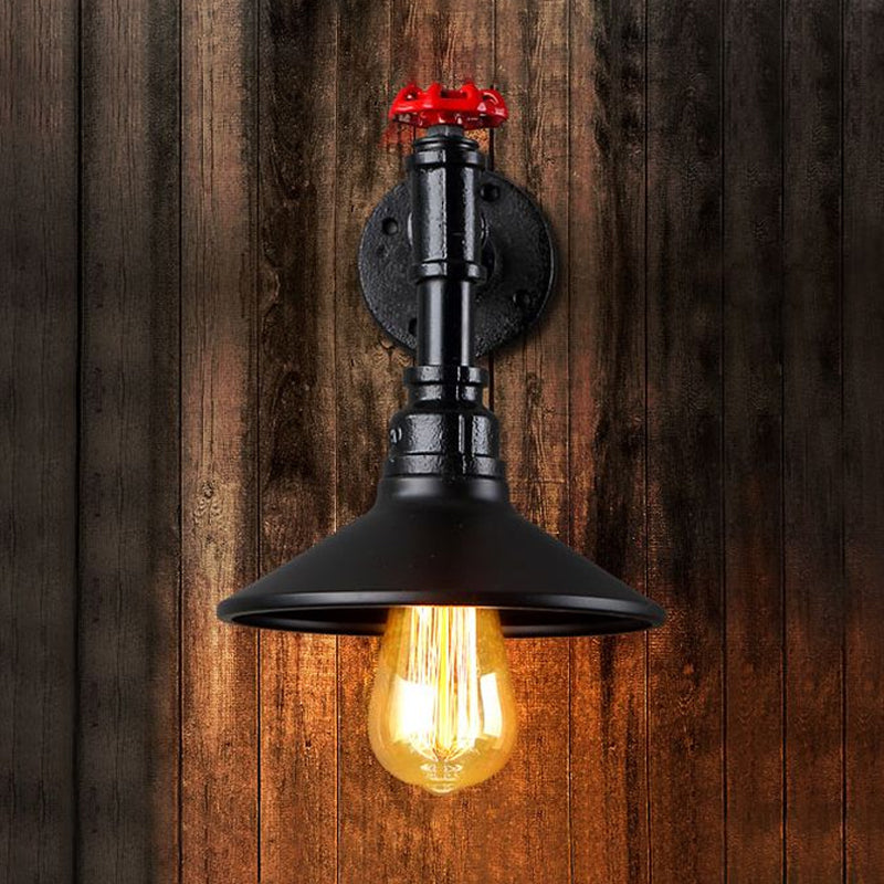 Frendorf | 1 Kopf Metall Wandmontage Licht Vintage Industriell Schwarz Kegelschirm Esszimmer Wandbeleuchtung mit Rohrleitungen