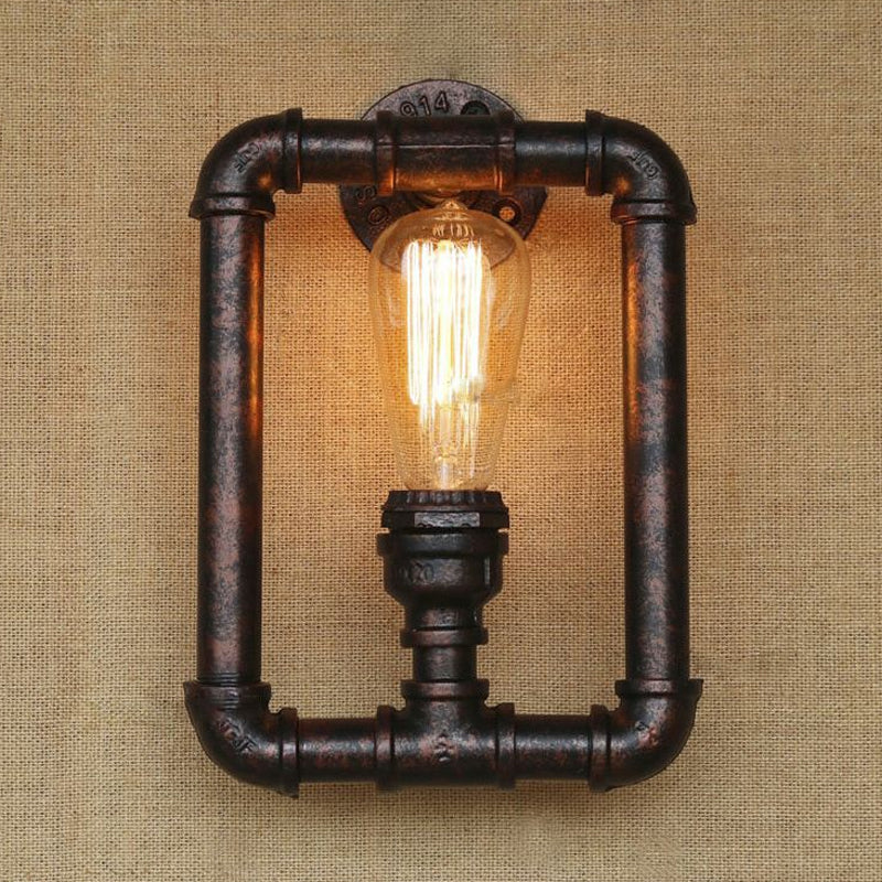 Frendorf | 1 Glühbirne Rechteckige Rohr Wandleuchte Antik Stilvolles Schwarz/Rost Eisen Wandmontierte Lampe für Schlafzimmer
