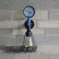 Frendorf | Industrielle Diamantkäfig Wandlampe 1 Licht Schmiedeeisen Wandbeleuchtung mit Messgerät und Wasserhahn in Silber/Blau