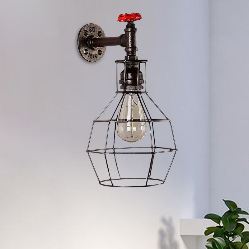Frendorf | Globe Caged Corridor Wandlamp met Ventiel Deco Vintage Metaal 1 Licht Zwart/Bronze Wandlamp