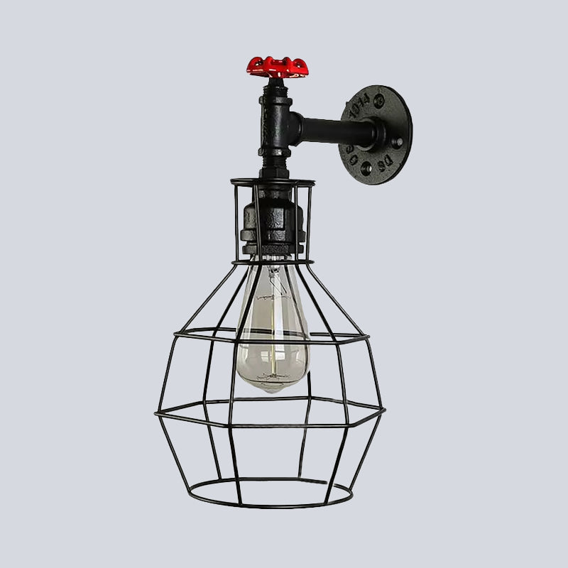 Frendorf | Globe Caged Corridor Wandlamp met Ventiel Deco Vintage Metaal 1 Licht Zwart/Bronze Wandlamp