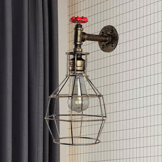 Frendorf | Globe Caged Corridor Wandlamp met Ventiel Deco Vintage Metaal 1 Licht Zwart/Bronze Wandlamp