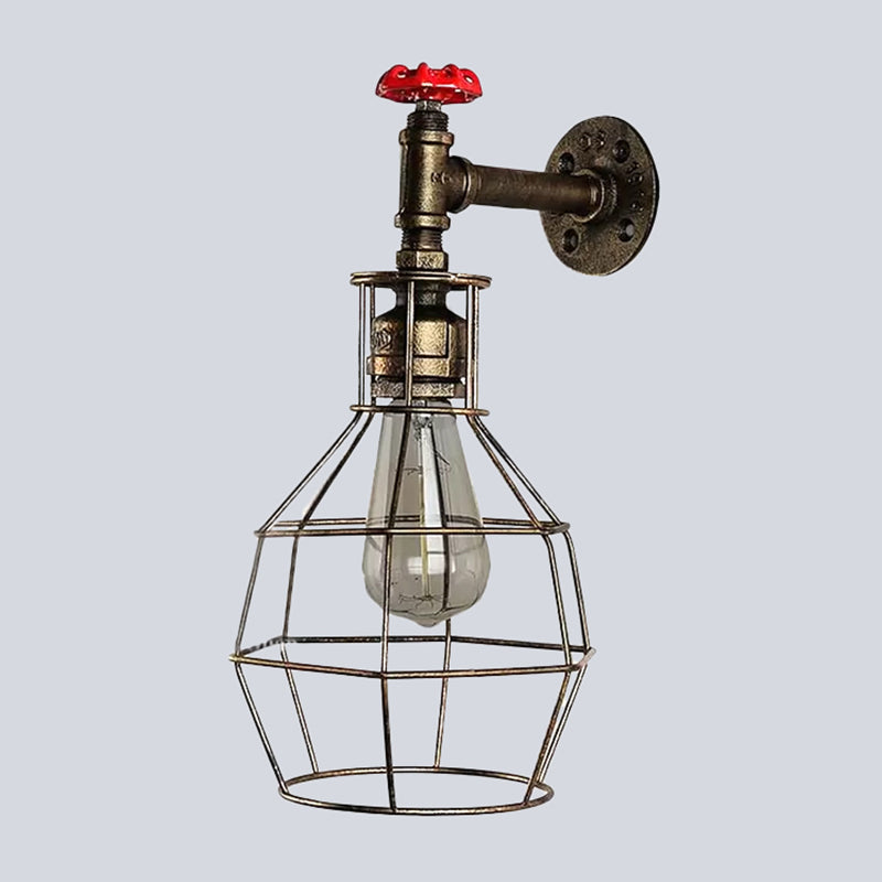Frendorf | Globe Caged Corridor Wandlamp met Ventiel Deco Vintage Metaal 1 Licht Zwart/Bronze Wandlamp