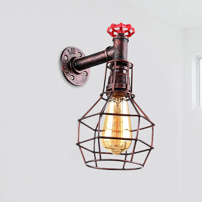 Frendorf | Globe Caged Corridor Wandlamp met Ventiel Deco Vintage Metaal 1 Licht Zwart/Bronze Wandlamp