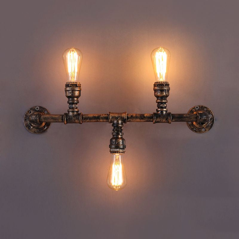 Frendorf | Metalen Op en Neer Wandlamp met Pijppatroon Vintage Stijl 3 Bulbs Woonkamer Wandmontage Licht in Brons