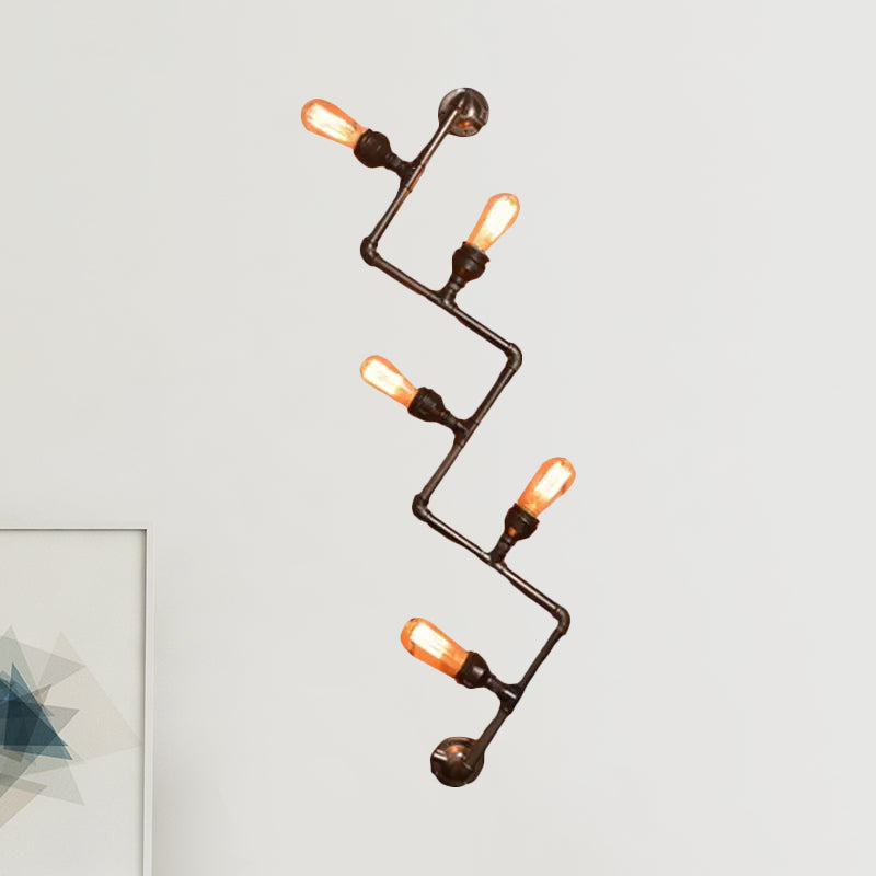 Frendorf | Bronze Finish Pipe Wall Lamp with Wavy Design Industrial Style Metallic 2/5 Bulbs Wohnzimmer Wand Scone Licht
