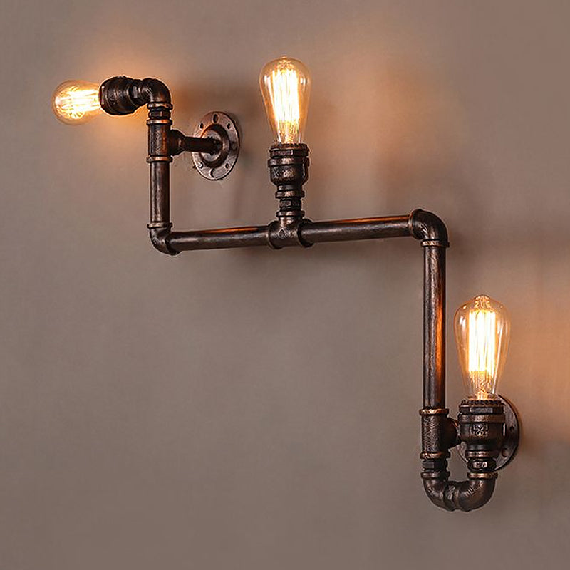 Frendorf | 2/3 Köpfe Wandmontage Beleuchtung Rustikaler Stil Rohr Metall Wandleuchte mit freiliegender Glühbirne in Antikbronzefinish für das Wohnzimmer