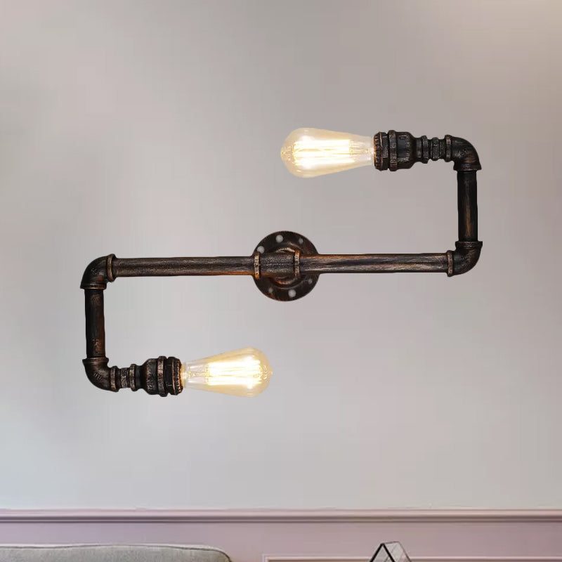 Frendorf | 2/3 Köpfe Wandmontage Beleuchtung Rustikaler Stil Rohr Metall Wandleuchte mit freiliegender Glühbirne in Antikbronzefinish für das Wohnzimmer