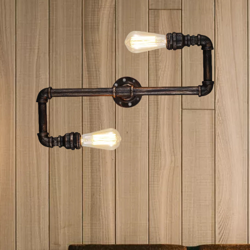 Frendorf | 2/3 Köpfe Wandmontage Beleuchtung Rustikaler Stil Rohr Metall Wandleuchte mit freiliegender Glühbirne in Antikbronzefinish für das Wohnzimmer