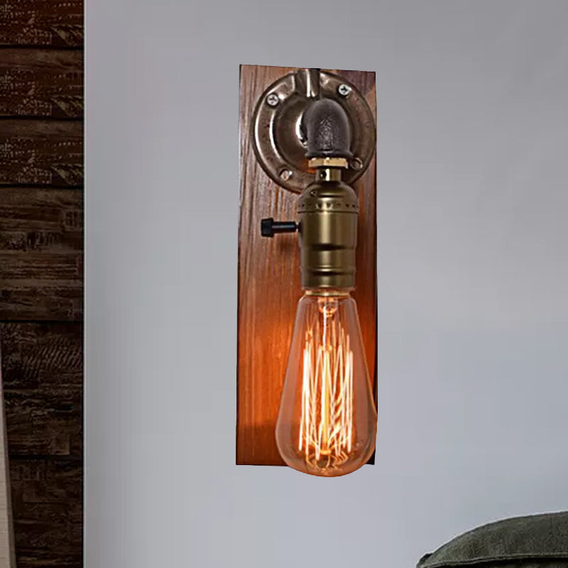 Frendorf | Open Bulb Woonkamer Wandlamp Vintage Metaal 1 Licht Verouderd Messing Wandlamp Verlichting met Rechthoekige Achterplaat