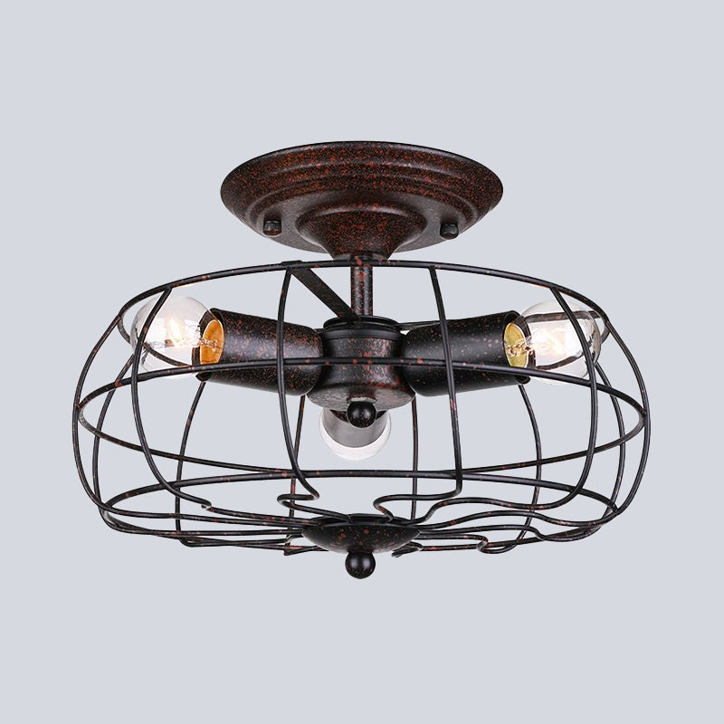 Frendorf | Verwitterte Kupfer Wandlampe mit Käfigschirm Antik Stil Schmiedeeisen 3 Lichter Innen Wandbeleuchtung