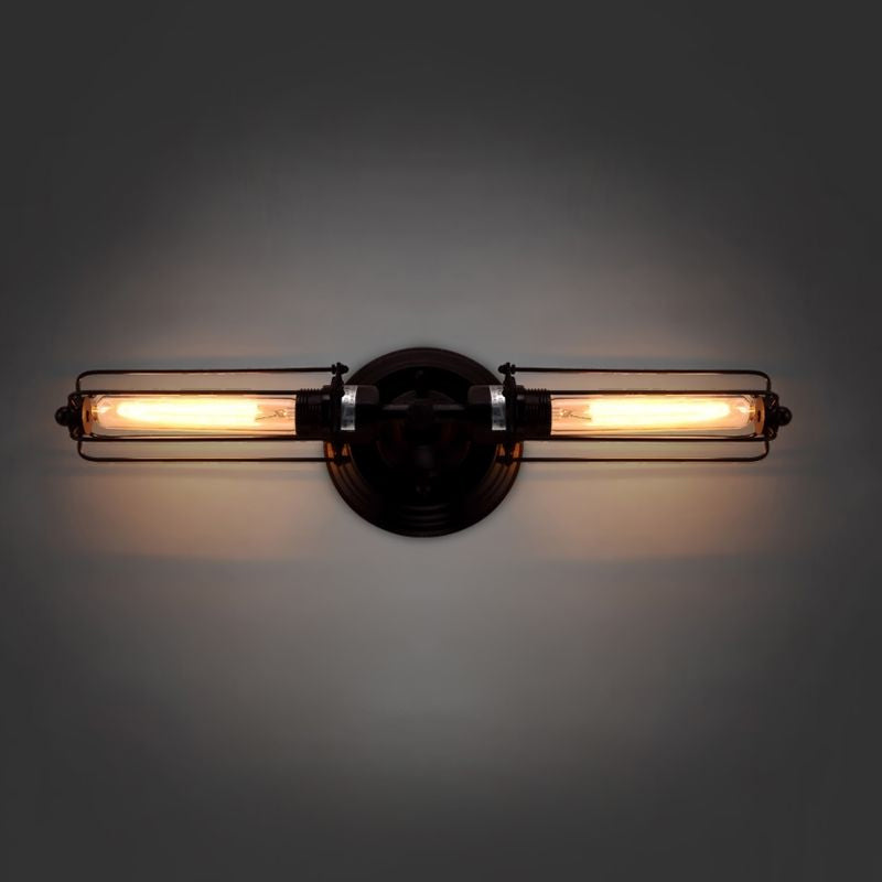 Frendorf | 2 Lichter Röhrenkäfig Wandbeleuchtung mit linearem Design Industriestil Rost/schwarz Metallische Wandlampe für Flur
