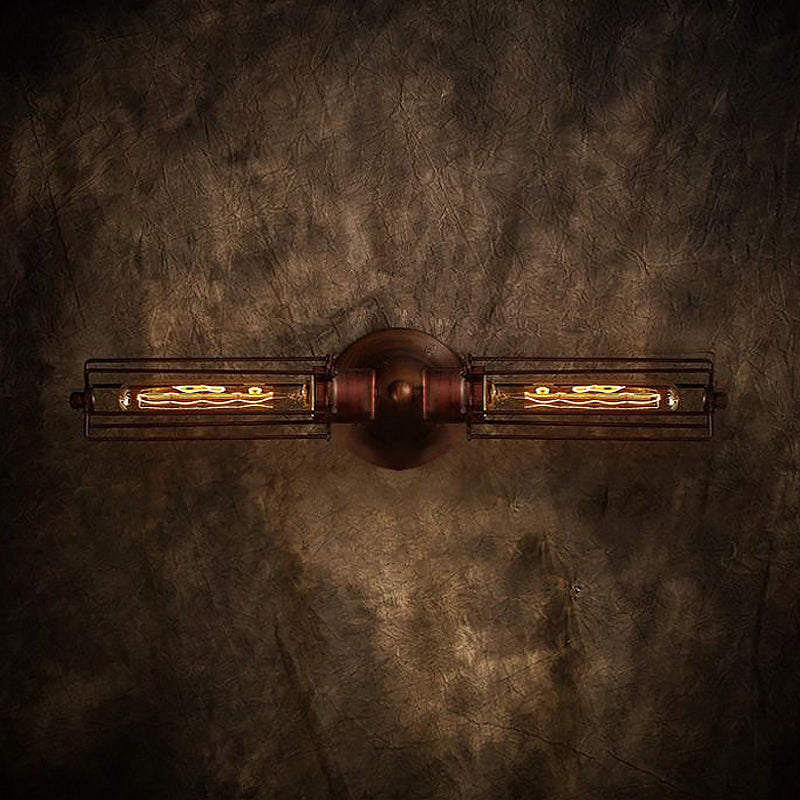 Frendorf | 2 Lichter Röhrenkäfig Wandbeleuchtung mit linearem Design Industriestil Rost/schwarz Metallische Wandlampe für Flur