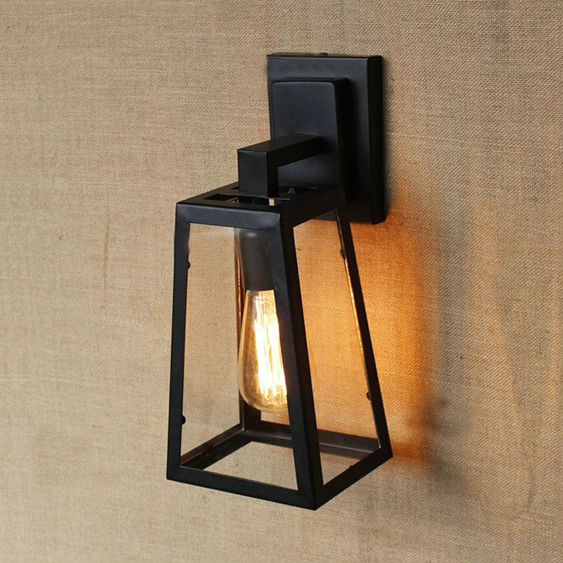 Frendorf | 1 Glühbirne Trapezförmige Käfig Wandlampe Industriell Stilvolles Matt Schwarz Metall Wandmontage Licht für Wohnzimmer