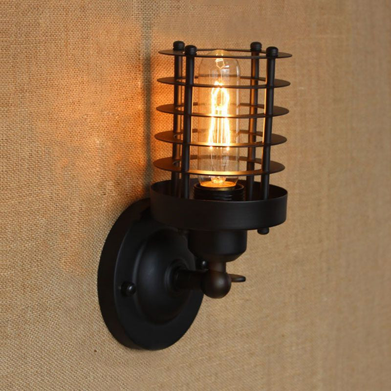 Frendorf | Gegoten IJzeren Cilinder Wandlamp met Kooi Schaduw Industrieel 1 Kop Binnen Wandmontage Licht in Roest/Zwarte Afwerking