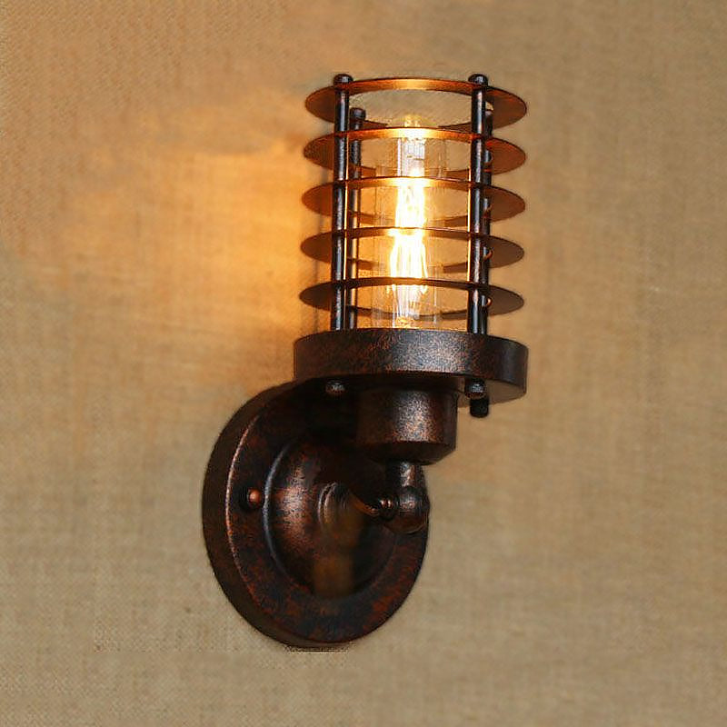 Frendorf | Gegoten IJzeren Cilinder Wandlamp met Kooi Schaduw Industrieel 1 Kop Binnen Wandmontage Licht in Roest/Zwarte Afwerking