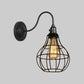 Frendorf | Industrielle Globe/Träne Käfig Wand Sconce Metall 1 Glühbirne Metallische Wandbeleuchtung mit Schwanenhalsarm in Schwarz