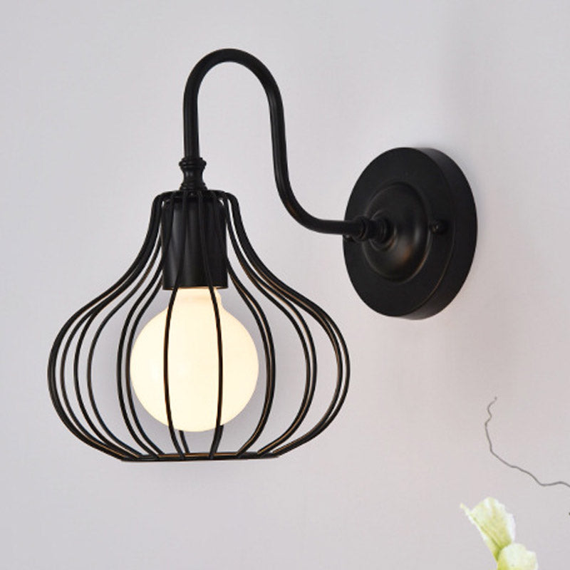 1 Licht Zwiebel Wand Sconces Beleuchtung Loft Stil Schwarz/Weiß Metallic Mini Wand Beleuchtung mit Schwanenhalsarm für Schlafzimmer