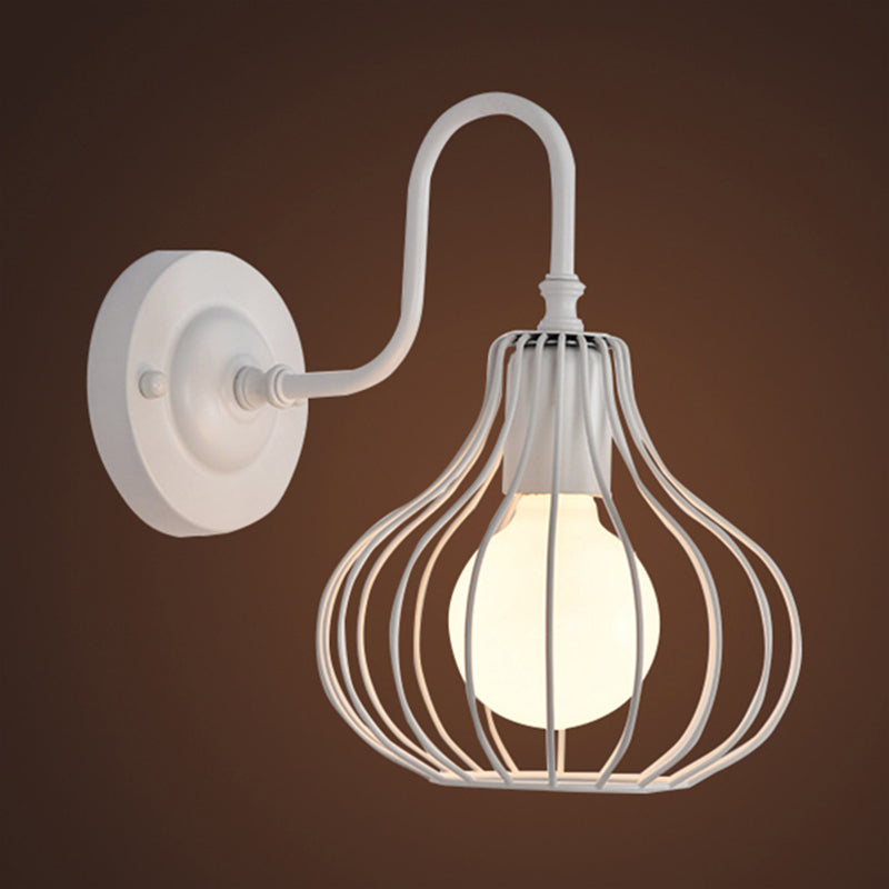 1 Licht Zwiebel Wand Sconces Beleuchtung Loft Stil Schwarz/Weiß Metallic Mini Wand Beleuchtung mit Schwanenhalsarm für Schlafzimmer