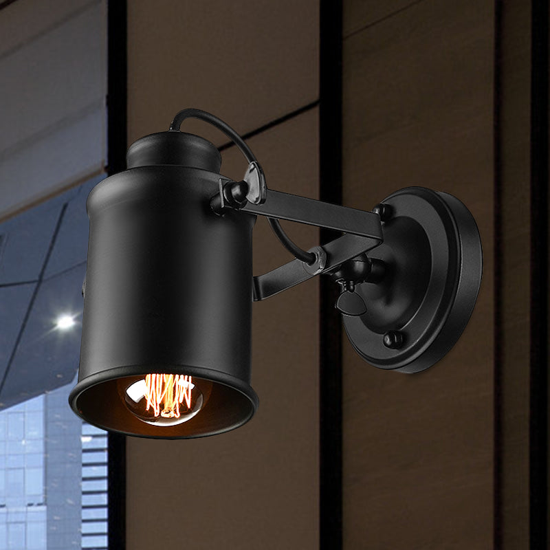 Frendorf | 1 Licht Draaibaar Wandmontageverlichting met Cylindrische Metalen Schaduw Industriële Binnenwandlamp in Zwart