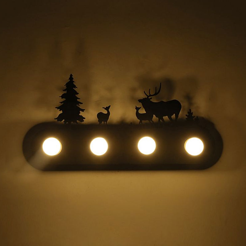 Frendorf | Lodge Open Bulb Wandlamp met Elkhert/Paard/Schaap/Berg/Windmolen/Boom Ontwerp 4 Gloeilampen Metalen Wandlamp in Zwart voor Binnen