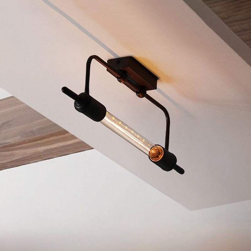 Frendorf | Metalen Lineaire Wandlamp met Exposed Lamp Loft 1 Licht Balkon Wandverlichting in Zwart