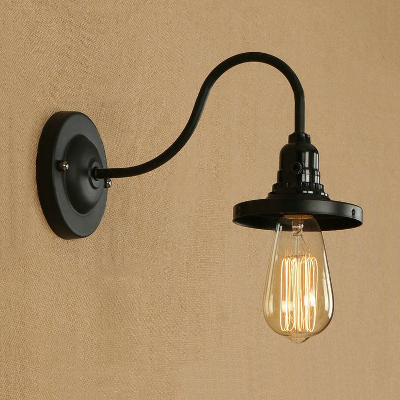 Frendorf | Gooseneck Arm Esszimmer Wandlampe mit Freilampf Bauernhaus Metall 1 Kopf Schwarz Finish Wandbeleuchtung