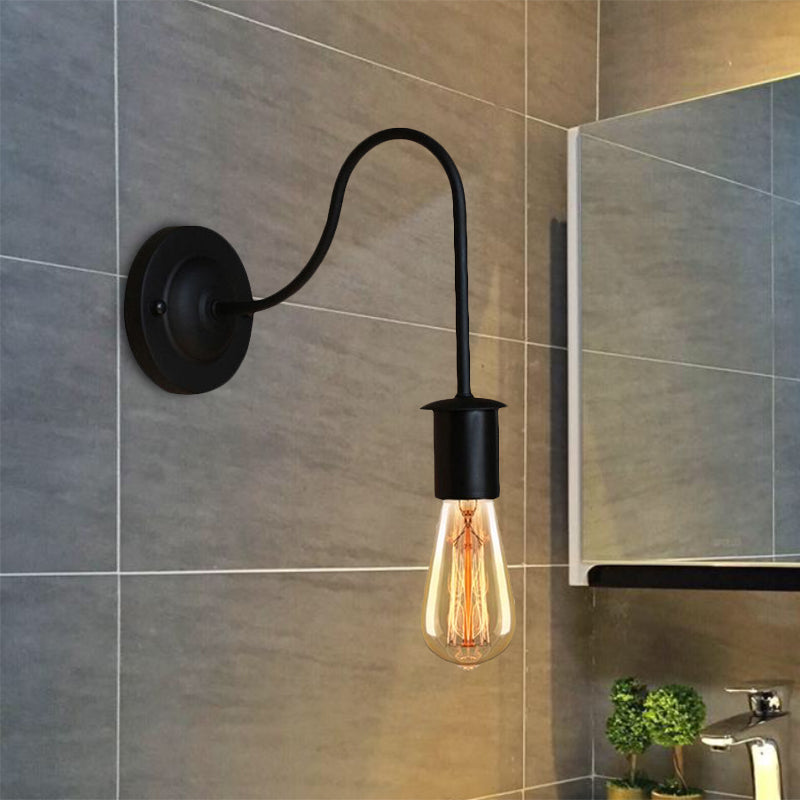 Frendorf | 7"/11" Dia 1 Kopf Wandbeleuchtung Vintage Gänsekopf Arm Metall Wandlampe mit freiliegender Glühbirne in Schwarz