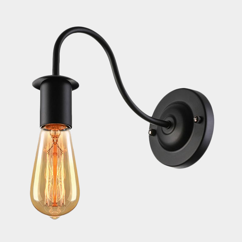 Frendorf | 7"/11" Dia 1 Kopf Wandbeleuchtung Vintage Gänsekopf Arm Metall Wandlampe mit freiliegender Glühbirne in Schwarz