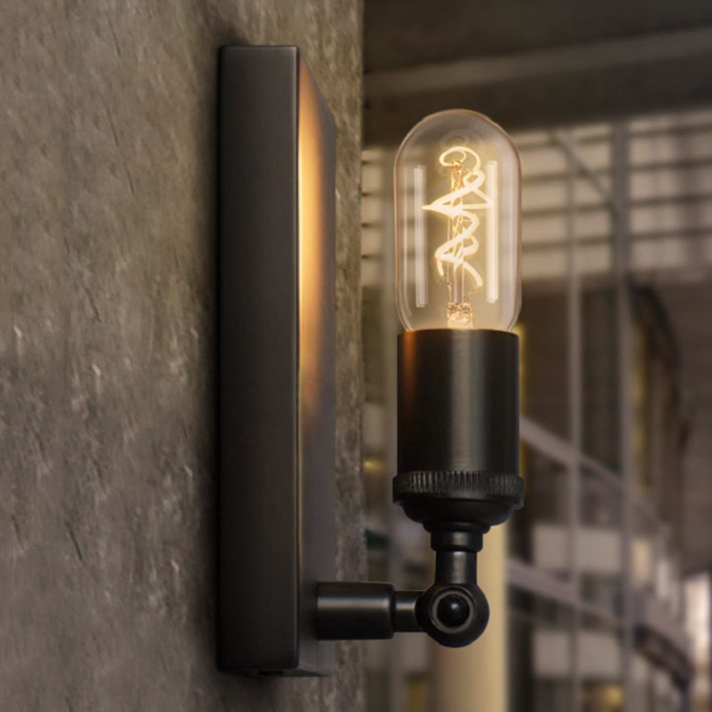 Frendorf | Schwarze rechteckige Rückplatte Wandlampe mit freiliegender Glühbirne Industrie Metall 1 Licht Wandmontage Lampe für Esszimmer