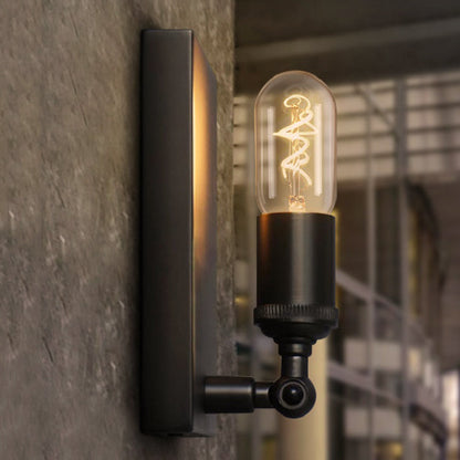 Frendorf | Schwarze rechteckige Rückplatte Wandlampe mit freiliegender Glühbirne Industrie Metall 1 Licht Wandmontage Lampe für Esszimmer