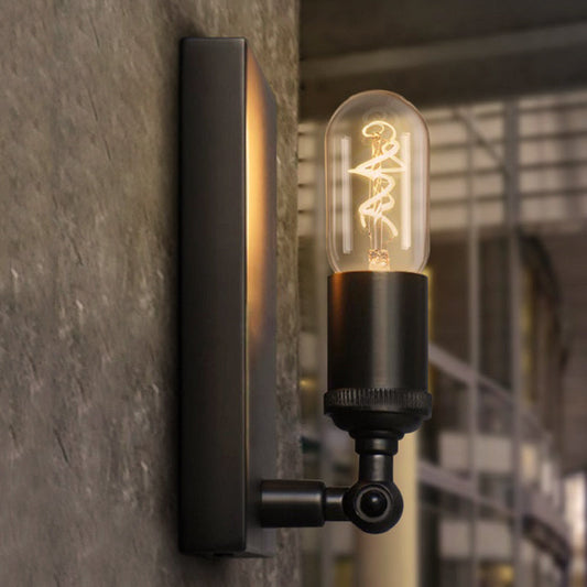 Frendorf | Schwarze rechteckige Rückplatte Wandlampe mit freiliegender Glühbirne Industrie Metall 1 Licht Wandmontage Lampe für Esszimmer