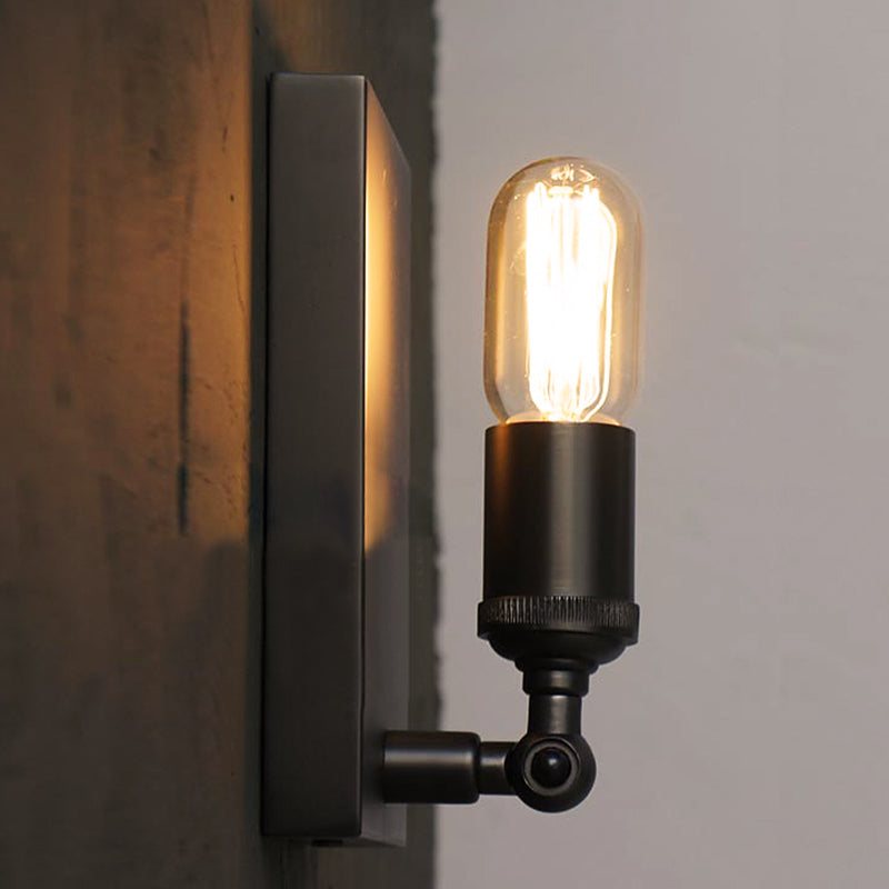 Frendorf | Schwarze rechteckige Rückplatte Wandlampe mit freiliegender Glühbirne Industrie Metall 1 Licht Wandmontage Lampe für Esszimmer