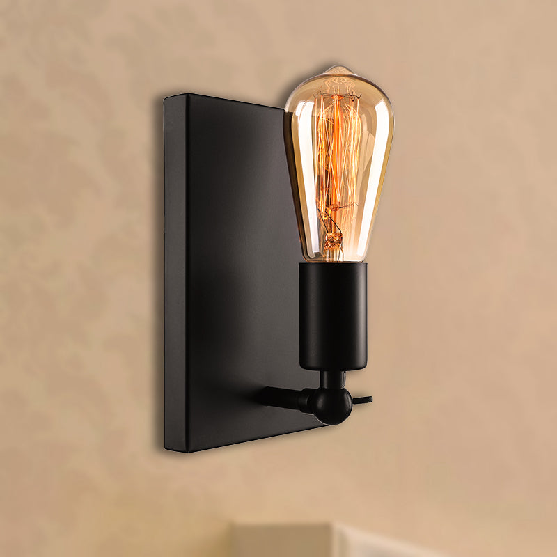 Frendorf | Schwarze rechteckige Rückplatte Wandlampe mit freiliegender Glühbirne Industrie Metall 1 Licht Wandmontage Lampe für Esszimmer