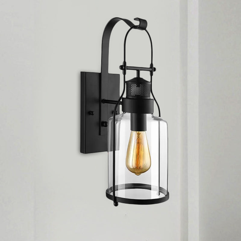 Frendorf | Zylinder klare Glas Wandmontierte Lampe Industrie Einzelne Glühbirne Wohnzimmer Wandleuchte in Schwarz/Weiß/Rost mit Käfig
