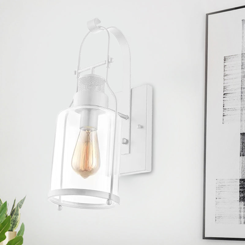 Frendorf | Zylinder klare Glas Wandmontierte Lampe Industrie Einzelne Glühbirne Wohnzimmer Wandleuchte in Schwarz/Weiß/Rost mit Käfig