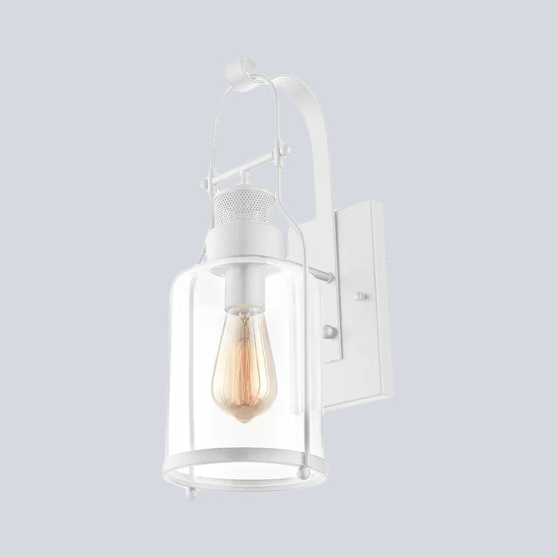 Frendorf | Zylinder klare Glas Wandmontierte Lampe Industrie Einzelne Glühbirne Wohnzimmer Wandleuchte in Schwarz/Weiß/Rost mit Käfig