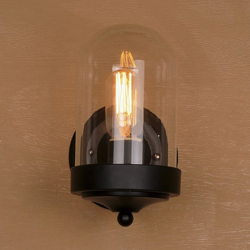 Frendorf | Kapsel Muurgemonteerde Verlichting 1/2 Gloeilamp Industrieel Zwart Helder Glas Verlichting voor Portiek