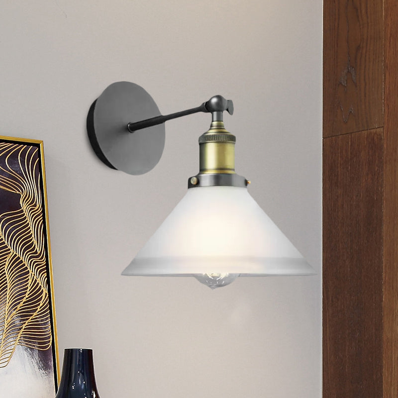 Frendorf | Industrielle Cone Wandbeleuchtung ein Licht Frosted Glass Wandlamp in antikmessing
