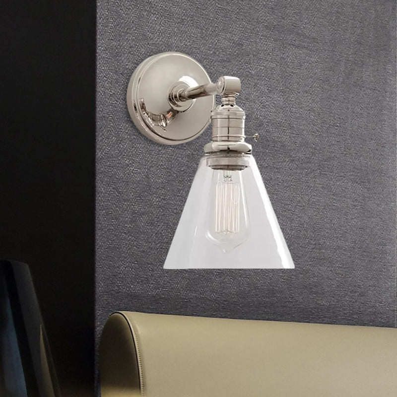 Frendorf | 1 Licht Klar Glas Wandleuchte Licht Industriell Schwarz/Chrom Kegel Schirm Wohnzimmer Beleuchtung Fixture