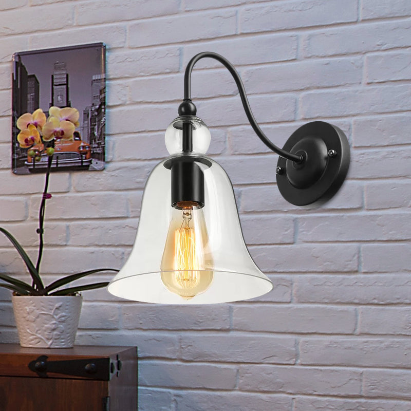 Frendorf | Bell Schlafzimmer Wandlichttragschale Industriell Klar/Grün/Rauchglas 1 Licht Schwarze Wandleuchte mit Gänsehautarm
