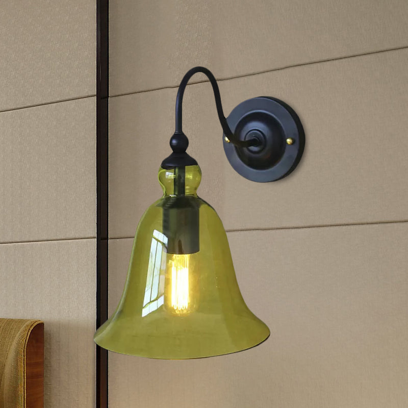 Frendorf | Bell Schlafzimmer Wandlichttragschale Industriell Klar/Grün/Rauchglas 1 Licht Schwarze Wandleuchte mit Gänsehautarm