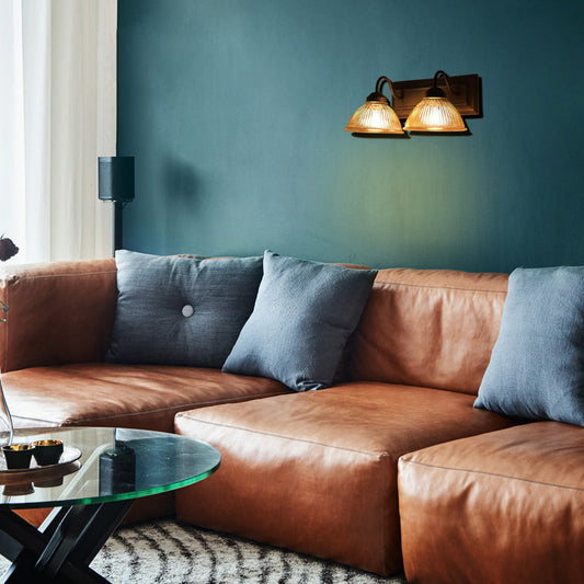 Frendorf | 2 Lichten Koepel Wandlamp Rustieke Stijl Zwart Duidelijk Prismatisch Glas Wandlamp voor Woonkamer