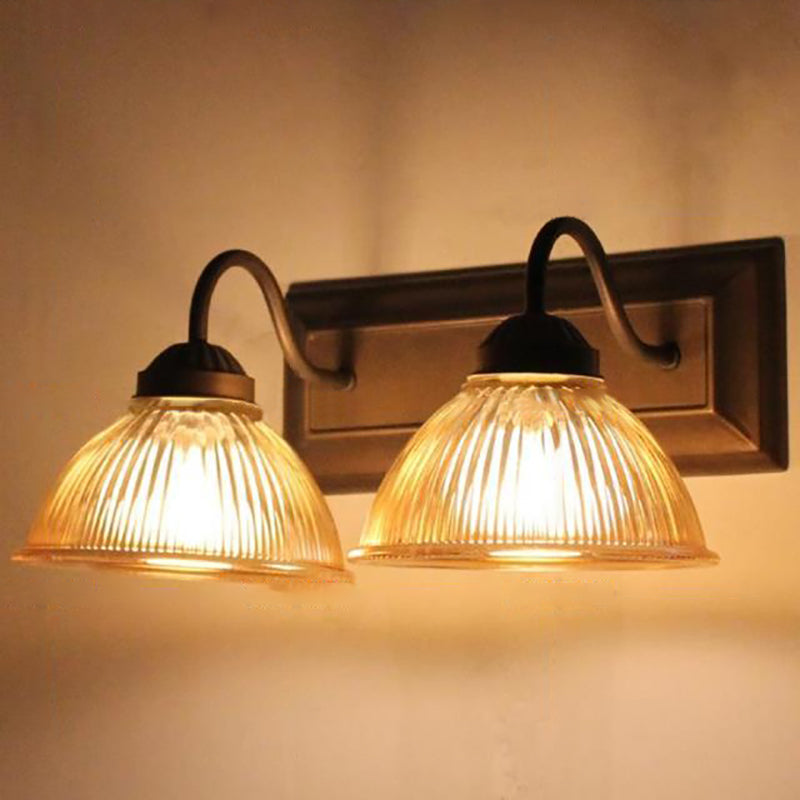 Frendorf | 2 Lichten Koepel Wandlamp Rustieke Stijl Zwart Duidelijk Prismatisch Glas Wandlamp voor Woonkamer