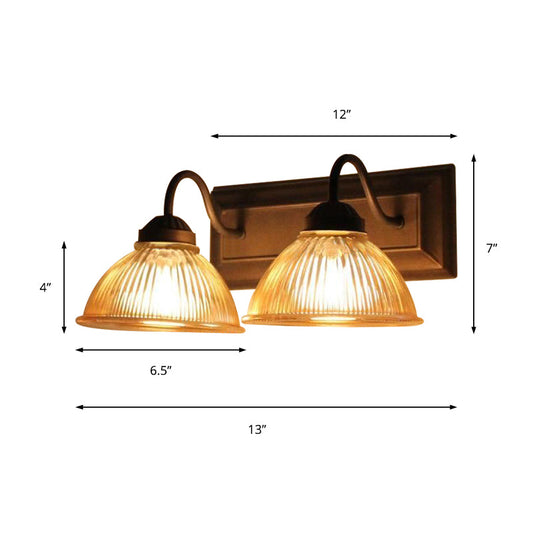 Frendorf | 2 Lichten Koepel Wandlamp Rustieke Stijl Zwart Duidelijk Prismatisch Glas Wandlamp voor Woonkamer