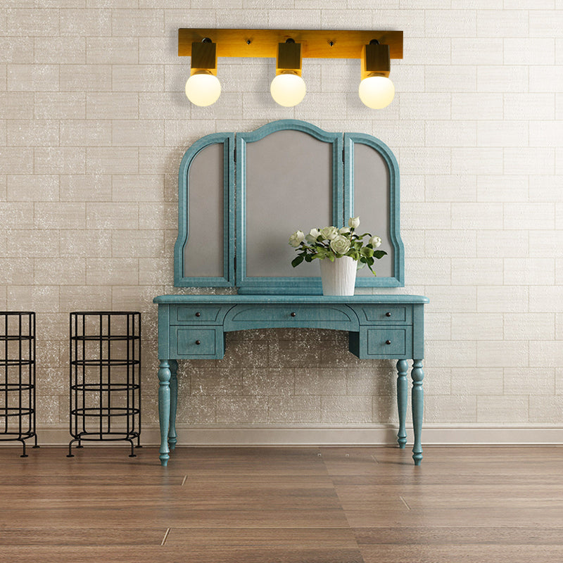 Frendorf | 3 Lichten Rotatable Wandlamp Armatuur met Open Bulb Hout Modernisme Slaapkamer Vanity Licht