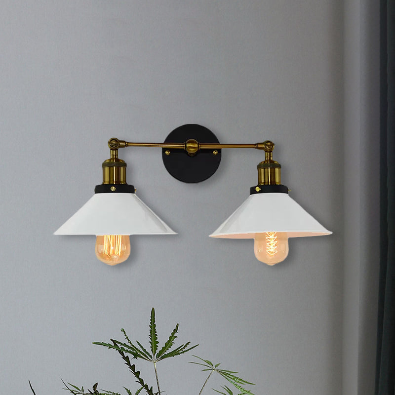 Frendorf | 2 Köpfe Wandlicht Industrie Stilvolle konische Schirm Metall Wand Sconces Beleuchtung in Schwarz/Weiß für Wohnzimmer