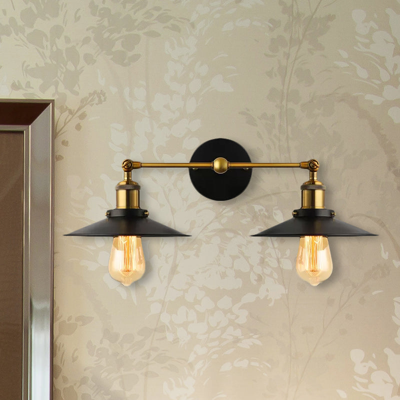 Frendorf | 2 Köpfe Wandlicht Industrie Stilvolle konische Schirm Metall Wand Sconces Beleuchtung in Schwarz/Weiß für Wohnzimmer